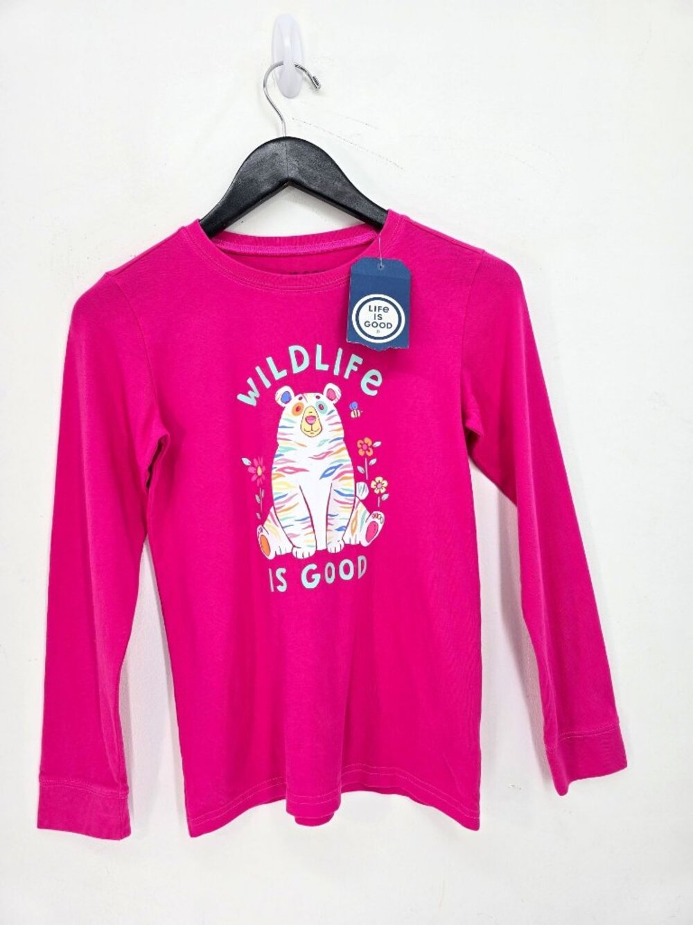 NWT Life is Good Wildlife Bear Pink Long Sleeve Crusher Tee Girls Size L